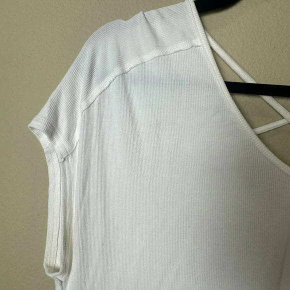 MICHAEL STARS Tiny Rib Drapey Lace UP Back T Shirt Top - One Size - Picture 3 of 7